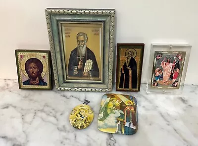 Group Of Six (6) Vintage Christian Related Art - Icons Metal Pendants Prints • $45