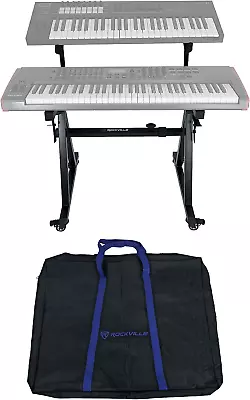 Z45W Z-Style 2-Tier Keyboard Stand+Wheels+Bag+Adjustable Height+WidthBlack • $127.99