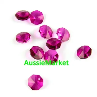 £5.29 • Buy 20 X Octagon Beads Dark Fuchsia Pink Crystal Glass 14mm 2 Holes Suncatcher Craft