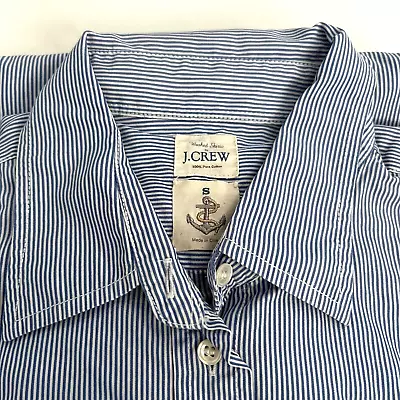 J Crew Mens Shirt Weekend Shirt Sz S Button Front Blue Striped Cotton • $9.99