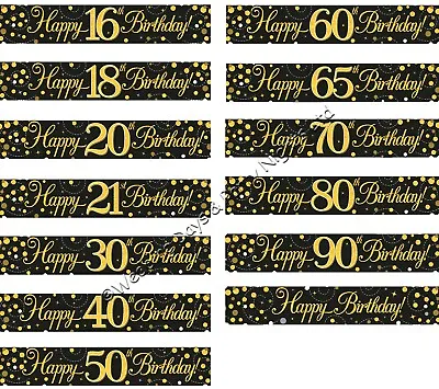 £1.89 • Buy 9ft Sparkly Black + Gold Foil Banner Happy Birthday Party Wall Door Decorations 