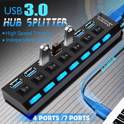 New 4 7 Ports USB 3.0 HUB Powered High Speed Splitter Extender With Power Supply • $15.79