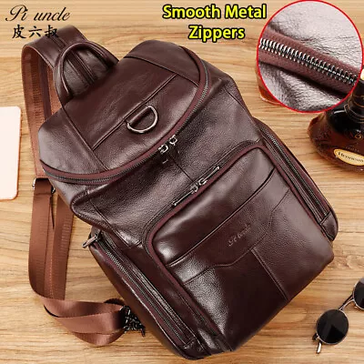 Mens Leather Crossbody Large Capacity Casual Chest Bag Multi-Functional Backpack • $65.46