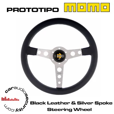 Momo Prototipo 370mm Black Leather Silver Spoke Steering Wheel  • $343.57