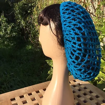 £10 • Buy Hand Crochet Hair Snood Inspired By 1940's WW2 Pattern. Peacock Blue Sparkles
