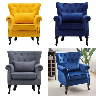 Vintage Armchair Wing Back Chesterfield Button Tufted Cocktail Accent Chair Sofa • £59.95