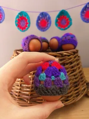 10 X Crochet Granny Square Egg Cosy Cover Cup Blue Handmade Easter Decoration • £9.99