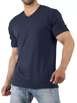 Mens V Neck T Shirts Short Sleeve Solid Premium Cotton Basic Tee Casual • $7.99