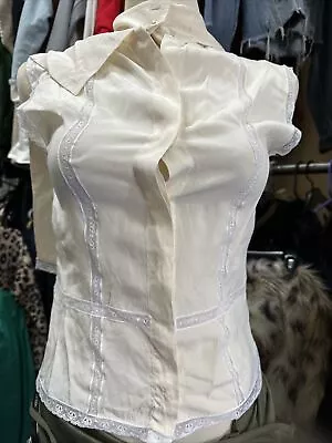 RARE! 1980s CHANEL Vintage Soir Silk Embroidered Blouse Ivory Top • $350