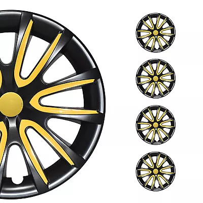15  Hubcaps For Mercedes Wheel Cover Glossy Black With Yellow Insert 4x Full Set • $99.90
