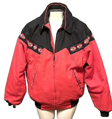 Vintage 90s Canyon Guide Outfitters Aztec Native Lined Jacket USA RED Black Sz L • $59