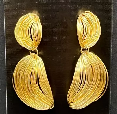 Earrings Gold Tone Multi Wire Twist - Vintage • $39