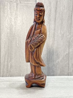 Vintage Wood Carved Asian Woman Statue On Footed Base 6 1/2 Inches • $24.99