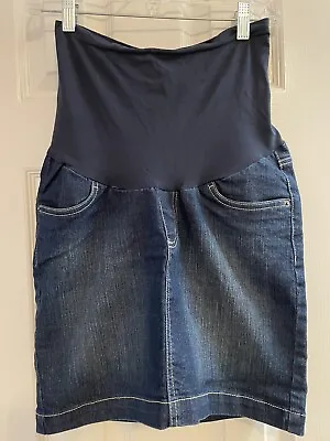 CUTE Motherhood MATERNITY DENIM JEAN SKIRT Stretch Pockets BLUE Size SMALL • £14.48