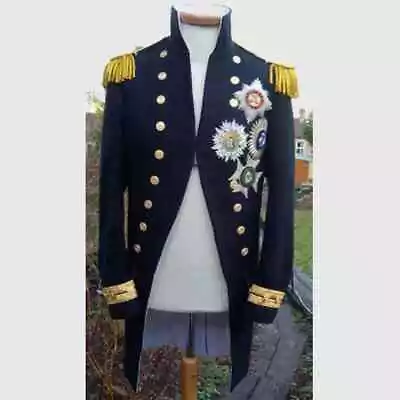 New Men Navy Blue Regimental Coat American Frock Jacket Steampunk Admiral  • $299.98