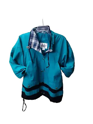 MULBERRY STREET Womens Sm Jacket Adjustable Mock Neck Teal & Navy Snap Up • $16.99