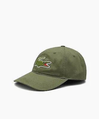 Lacoste Logo Baseball Cap Khaki Green Oversized Croc Hat Mens • £26.99