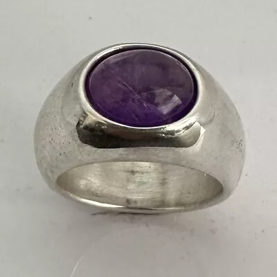 MJG STERLING SILVER MEN'S RING.12 X 10mm GENUINE AMETHYST CAB. SZ 9 3/4 • $110