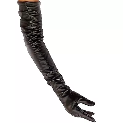 KIMOBAA Women Super Long Real Sheep Leather Shoulder Length Gloves Black • $55.30