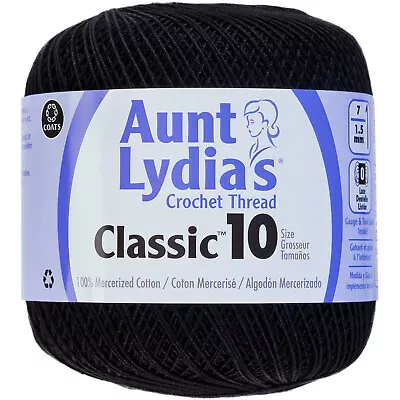 Aunt Lydia's Classic Crochet Thread Size 10-Black 154-12 • £11.05