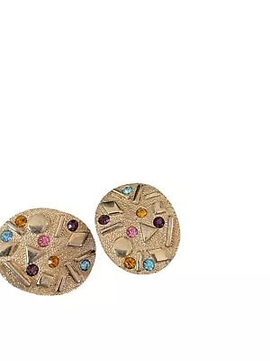 Vintage Sarah Coventry Sultana Clip On Earrings Multi Color Rhinestones • $19.99