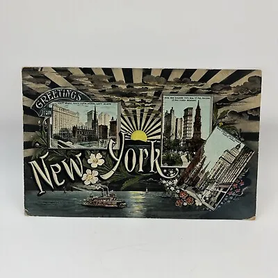 Vintage 1907 Greetings From New York City Wall Street Steam Boat Postcard • $3.39