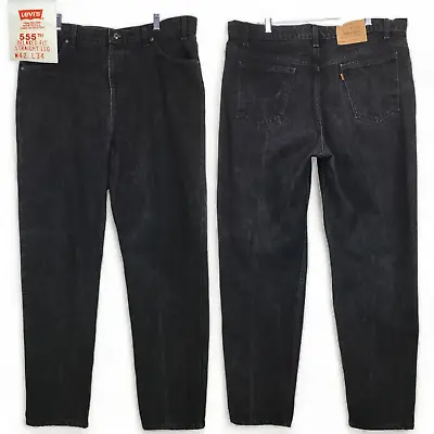 VTG Levi's Mens 555 Black Jeans Sz 42x34 Orange Tab Straight Leg Relaxed Fit USA • $56.46