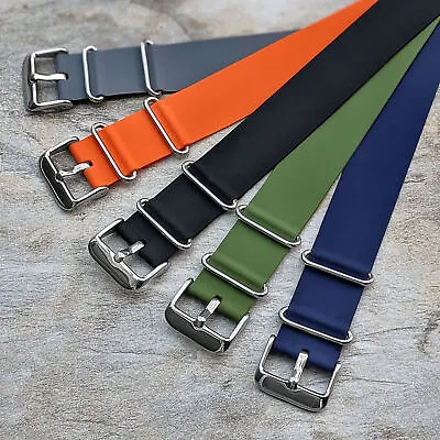 Silicone Rubber Single Pass Nato Watch Strap Soft Flexible | 18mm 20mm 22mm • £9.95