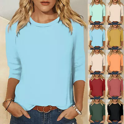 Women 3/4 Sleeve Top Summer Casual Versatile Raglan Shirt Round Neck Casual • $16.18