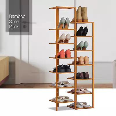 21  Bamboo[ZIG-ZAG SHELVES]Entryway Shoe Rack Slippers Organizer W/Boots Storage • £37.59