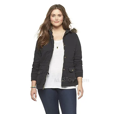 NWT Mossimo Supply Co. Plus Size Hooded Quilted Parka Jacket In Black XL/TG 14W • $59.99