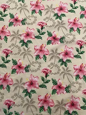 DEAN MILLER SURF Bedding  TWIN Flat Sheet  61 X96 HAWAIIAN PINK HIBISCUS • $25