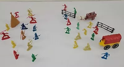 Lot Of Vintage Marx Plastic Cowboys Indians Horses Town Wagons Teepee Western  • $20
