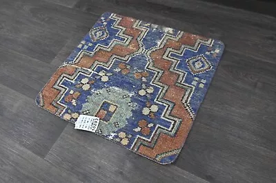 Oushak Turkish Doormat Rug 2x2 BLUE Vintage Anatolian Handmade Small Kilim Rug • $55.25