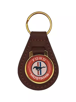 Ford Mustang Keychain - GT Fastback Pony Logo Brown Leather NOS • $9.99