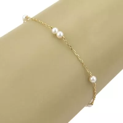Mikimoto Akoya 3.5mm Pearls Chain Link 14k Yellow Gold Bracelet • $900