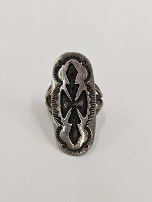 Navajo Sterling Silver Thunderbird Stamped Etched Ring Native American Antique • $85