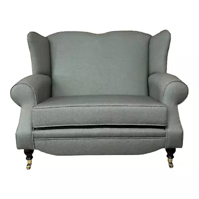 Wing Back Queen Anne Cottage Two Seat Sofa - Marble Grey Herringbone Fabric • £819