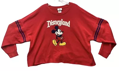 Disneyland Mickey Mouse Red Stripe Cropped Sweatshirt Womens Size XL -EXCELLENT • $24