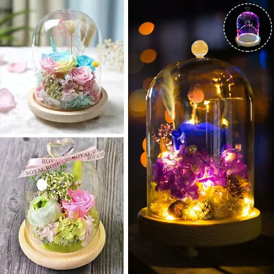 £8.95 • Buy Clear Glass Display Cloche Stand Bell Jar With RGB/Warm White Wooden Base Decor