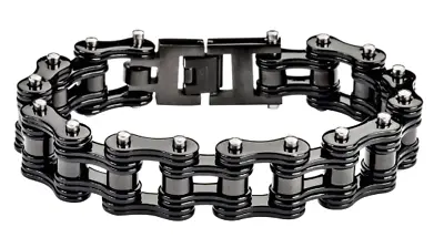 16mm High Polished Black Motorcycle Stainless Steel Bike Chain Bracelet 44 • $36.45