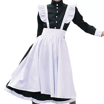 Women Victorian Maid Cosplay Costume Outfit One Piece Dress+Apron+Headpiece UK • £15.09