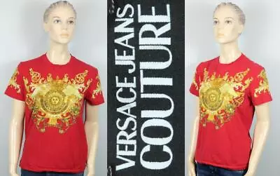 VERSACE COUTURE Unisex Gold Medusa Red Short Sleeve Knit Top Shirt Blouse M • $65