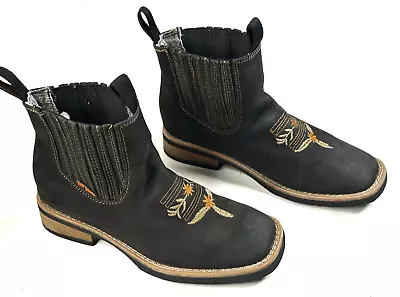 Rav Boots Western Ankle Boots Black Leather Embroidered Size W 8.5-9 M 7-7.5 • £37.99