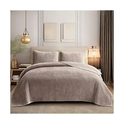 SHALALA Velvet Quilt King SizeStriped Bedding SetLightweight Velvet Comfort... • $131.31