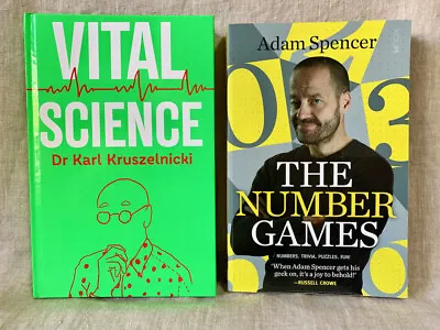 $25 • Buy 2 Books: Vital Science: Karl Kruszelnicki HB + The Number Games Adam Spencer PB