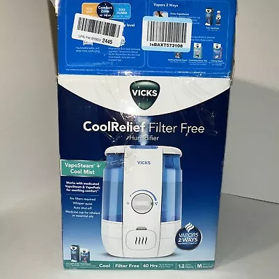 Vicks 1.2 Gallon Cool Mist Relief + Vapo Steam Filter Free Humidifier VUL600 • $22