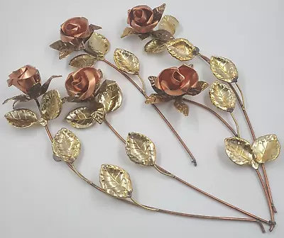 Copper & Gold Tone Metal Roses Wall Art Decor 9 -14  Long Mid Century Set Of 5 • $34.99