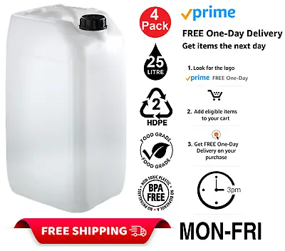 4 X 25L LITRE PLASTIC WATER CONTAINER CARRIER FOOD SAFE DRUM JERRYCAN JERRICAN • £44.99
