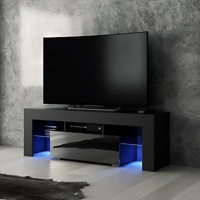 £99.95 • Buy Modern TV Unit 130cm Cabinet Black Matt And Black High Gloss FREE LED RGB Lights